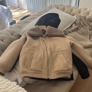 Song of Style Beige Jacket with Faux Shearling Collar